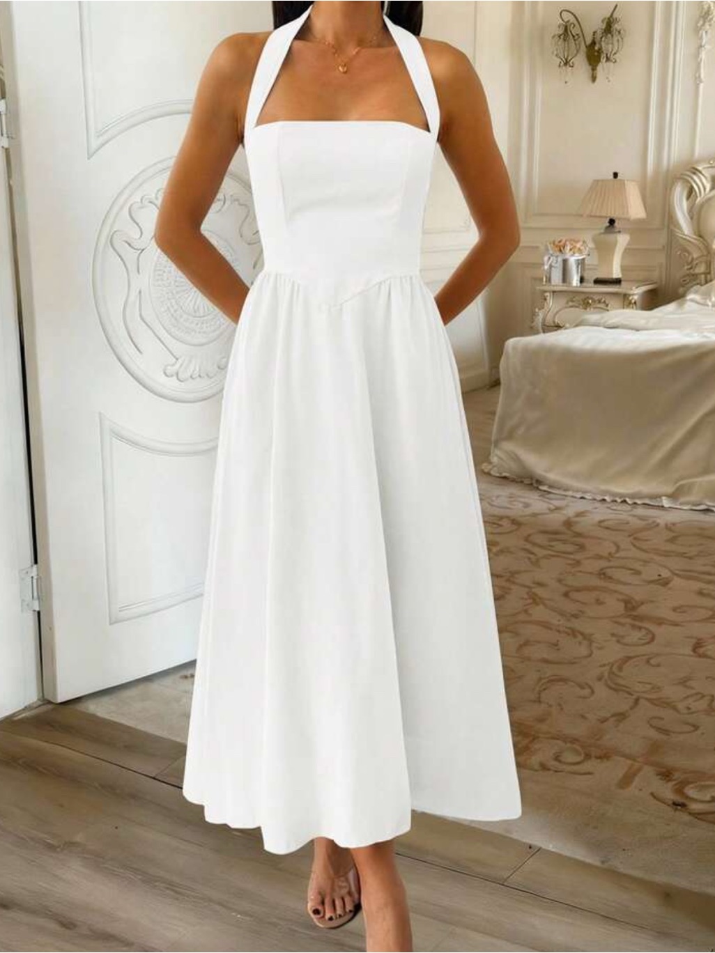 Shein White Maxi A-Line Spaghetti Strap Dress